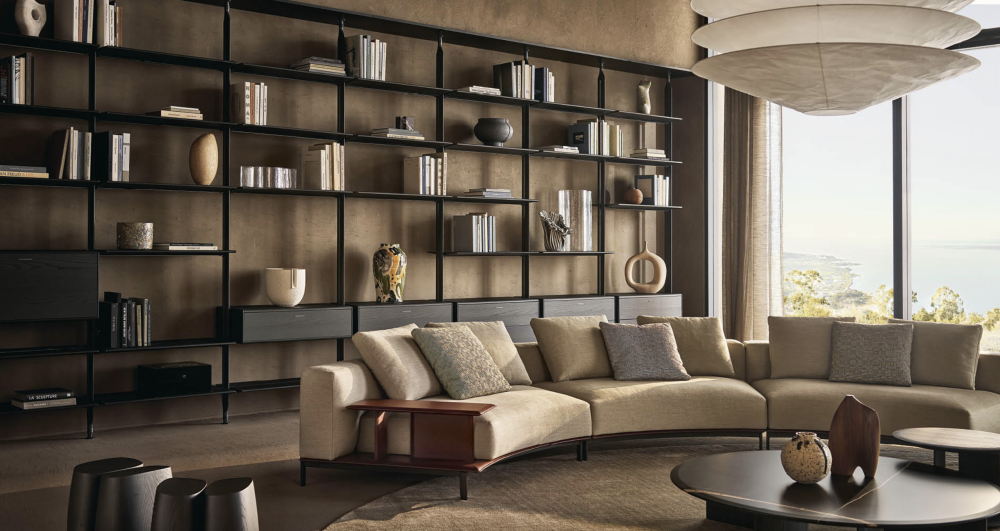 Poliform Brera sofa, with Mush coffee tables, Ube coffee tables and the Lexington day system