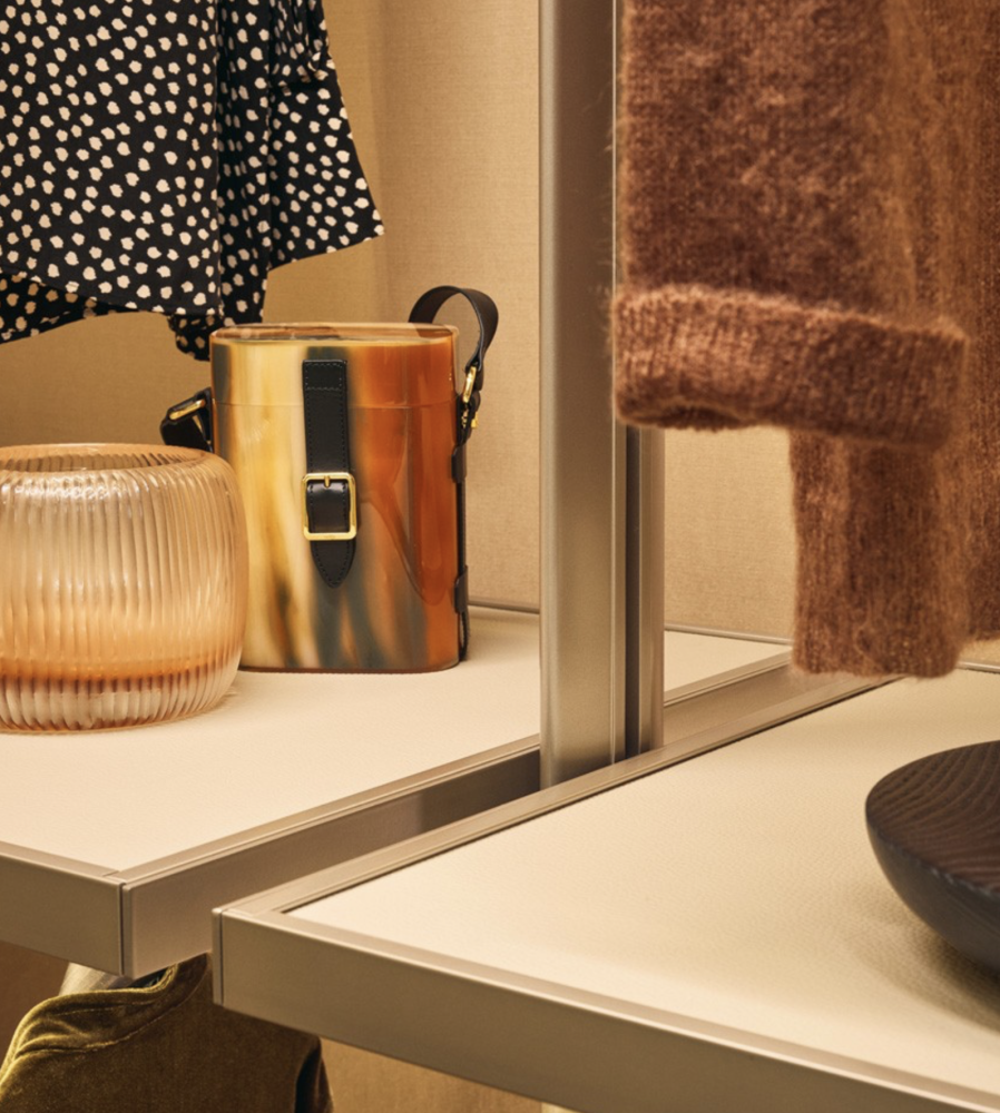 Poliform Lexington walk-in closet, leather shelves